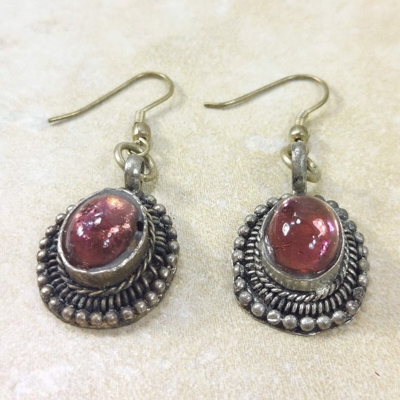 Purple Silver Earrings Oval Dangle Drop Vintage Jewel Trinket Earring Gift F/Her - Picture 5 of 8